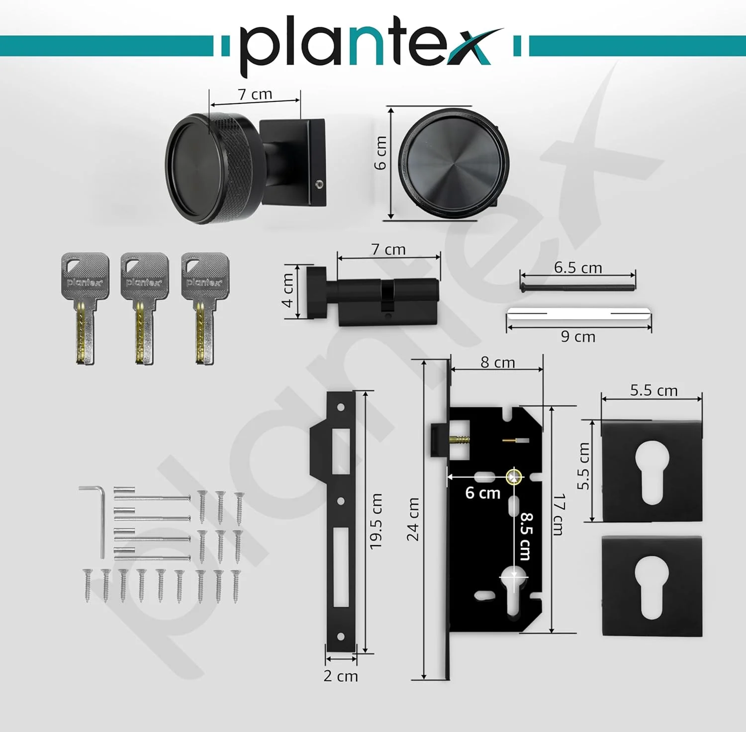 قفل درب سه گانه Plantex برای خانه/ ست قفل درب اصلی با بدنه و سیلندر برنجی (مشکی) قفل درب سه گانه Plantex برای خانه/ ست قفل درب اصلی با بدنه و سیلندر برنجی (مشکی)