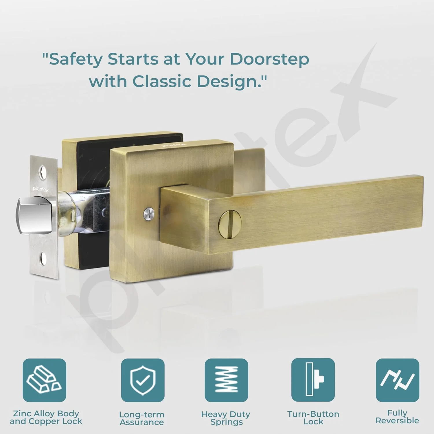 قفل درب سنگین پلنتکس / دستگیره بدون کلید - برنجی عتیقه (9807)