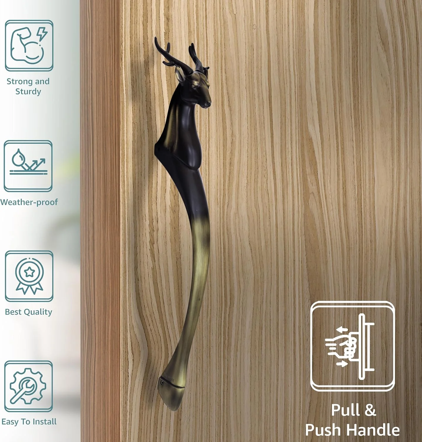 دستگیره درب سنگین Plantex / دکوراسیون درب و منزل / دستگیره درب اصلی طرح گوزن 16 اینچی / دستگیره کششی - بسته 1 عددی (285- روکش برنجی عتیقه)