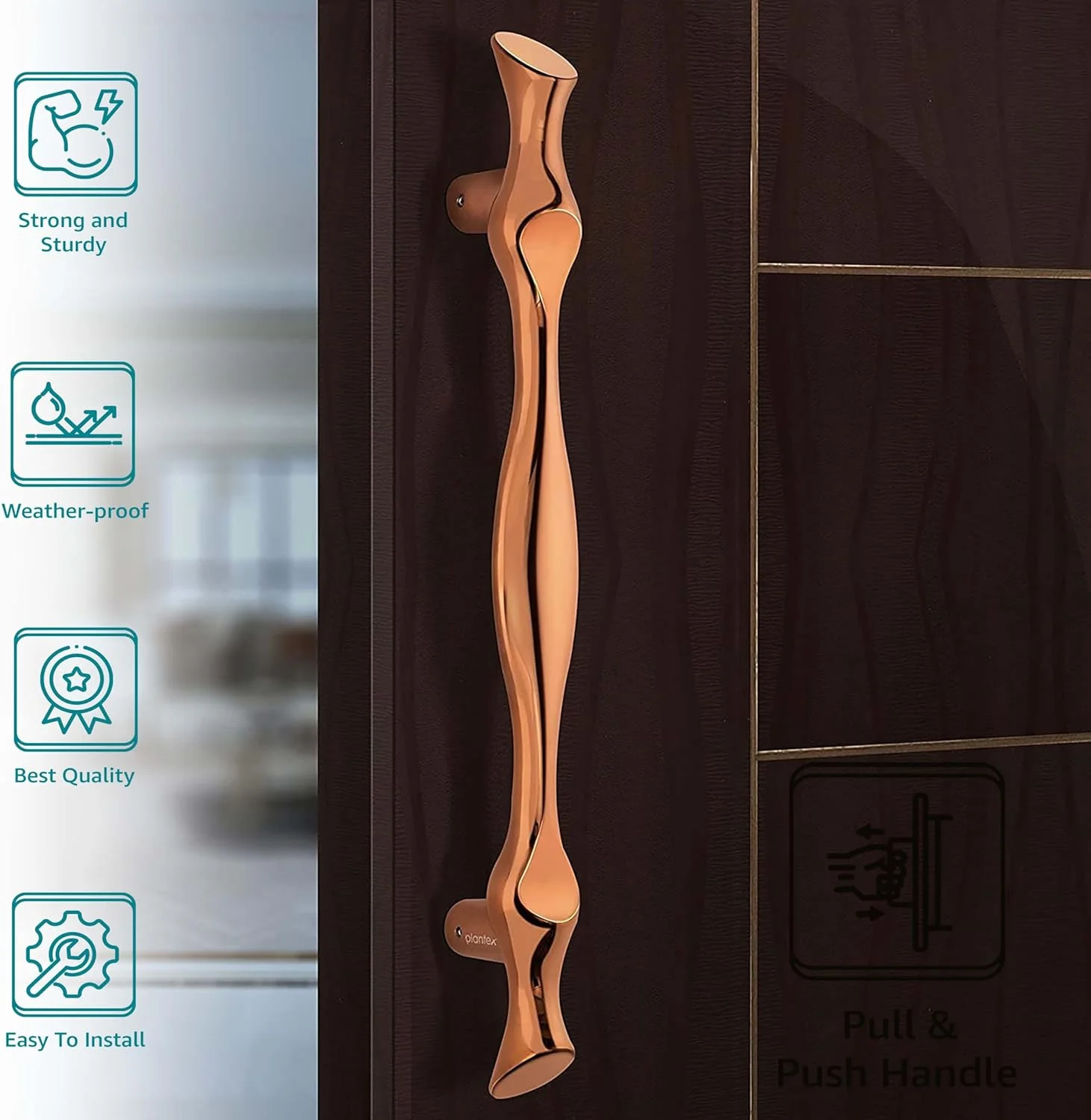 دستگیره درب ۱۷ اینچی ممتاز Plantex برای درب اصلی و دستگیره کششی-فشاری برای درب چوبی و شیشه ای / منزل / هتل / سخت افزار درب اداری - بسته ۱ عددی (رزگلد ۳۰۸)