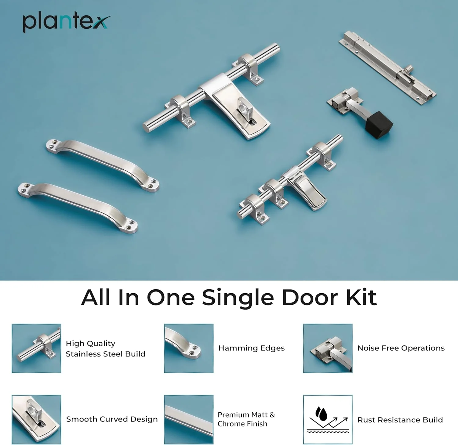 کیت درب استیل Plantex برای درب تکی / یراق آلات درب / لوازم جانبی درب (شامل قفل آویز 25 سانتی متری، قفل زبانه 20 سانتی متری، 2 عدد دستگیره 17.5 سانتی متری، قفل اهرمی 17.5 سانتی متری و استاپر درب 10 سانتی متری) - (DMAL-02-Combi) کیت درب استیل Plantex برای درب تکی / یراق آلات درب / لوازم جانبی درب (شامل قفل آویز 25 سانتی متری، قفل زبانه 20 سانتی متری، 2 عدد دستگیره 17.5 سانتی متری، قفل اهرمی 17.5 سانتی متری و استاپر درب 10 سانتی متری) - (DMAL-02-Combi)