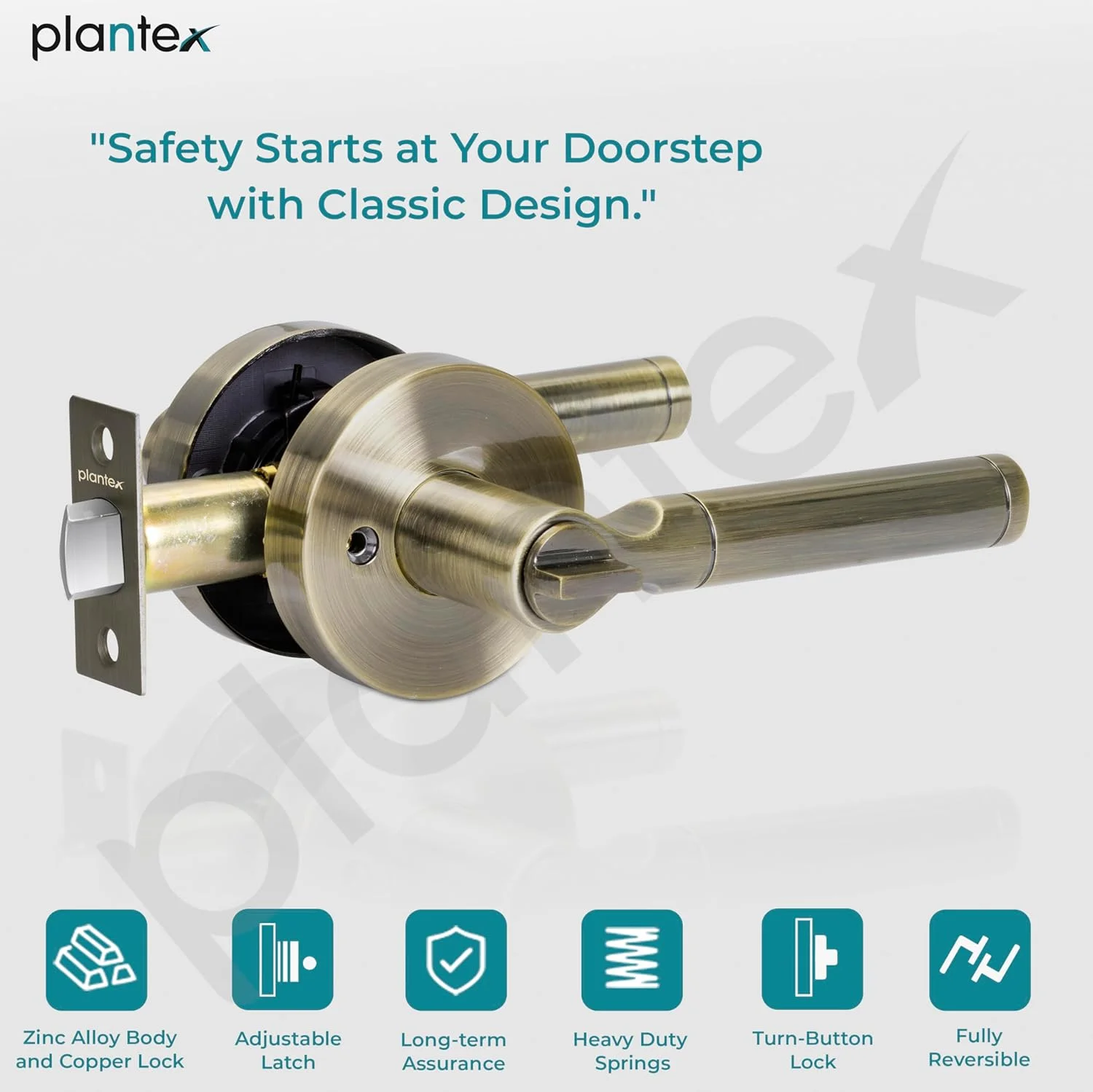 قفل درب سنگین Plantex - ست دستگیره بدون کلید برای درب حمام/اتاق/بالکن/اداره - لوازم جانبی حمام (9831-برنجی عتیقه) قفل درب سنگین Plantex - ست دستگیره بدون کلید برای درب حمام/اتاق/بالکن/اداره - لوازم جانبی حمام (9831-برنجی عتیقه)