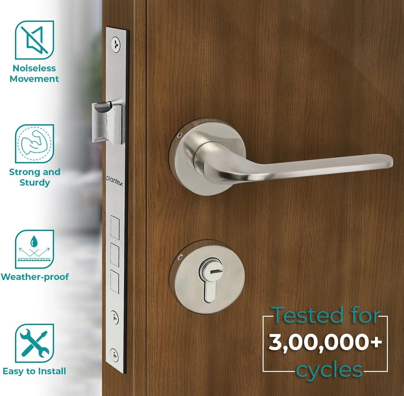 دستگیره قفل درب زبانه ای Plantex آلیاژ روی / دستگیره زبانه ای به همراه مجموعه بدنه قفل / قفل درب / دستگیره با قفل کامپیوتری دو مرحله ای - 3 کلید (Matt-7060)