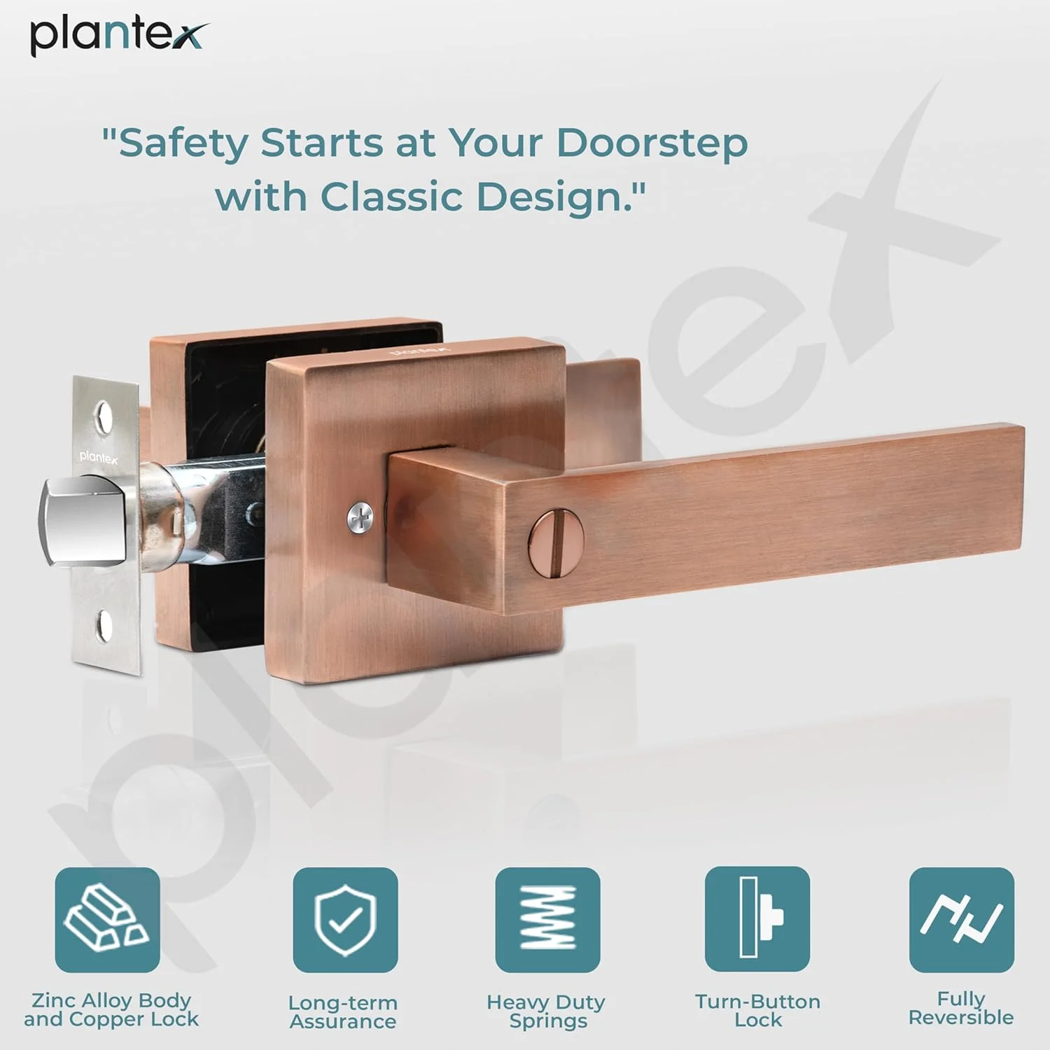 قفل درب اتاق خواب/بالکن/انباری Plantex از جنس برنج و زینک با طراحی مدرن و بدون کلید - طراحی برگشت پذیر (رنگ مسی آنتیک، مناسب برای درب های 30 تا 50 میلی متر) قفل درب اتاق خواب/بالکن/انباری Plantex از جنس برنج و زینک با طراحی مدرن و بدون کلید - طراحی برگشت پذیر (رنگ مسی آنتیک، مناسب برای درب های 30 تا 50 میلی متر)