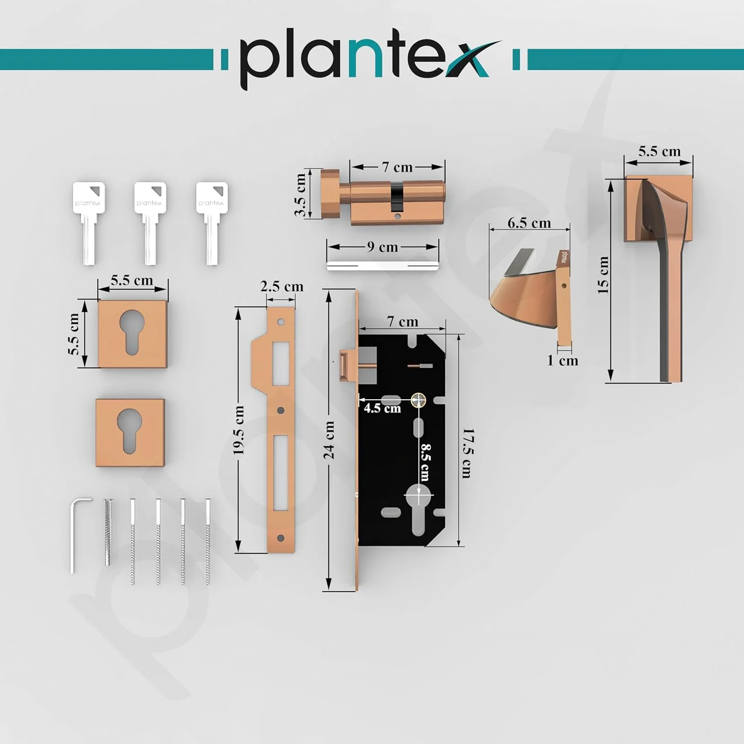 دستگیره درب سنگین Plantex 7090 با زبانه برای تمام درهای خانه/دفتر/هتل ها (PVD-شکلاتی و مشکی اطلسی-مات) - قفل دستگیره درب توکار برای خانه