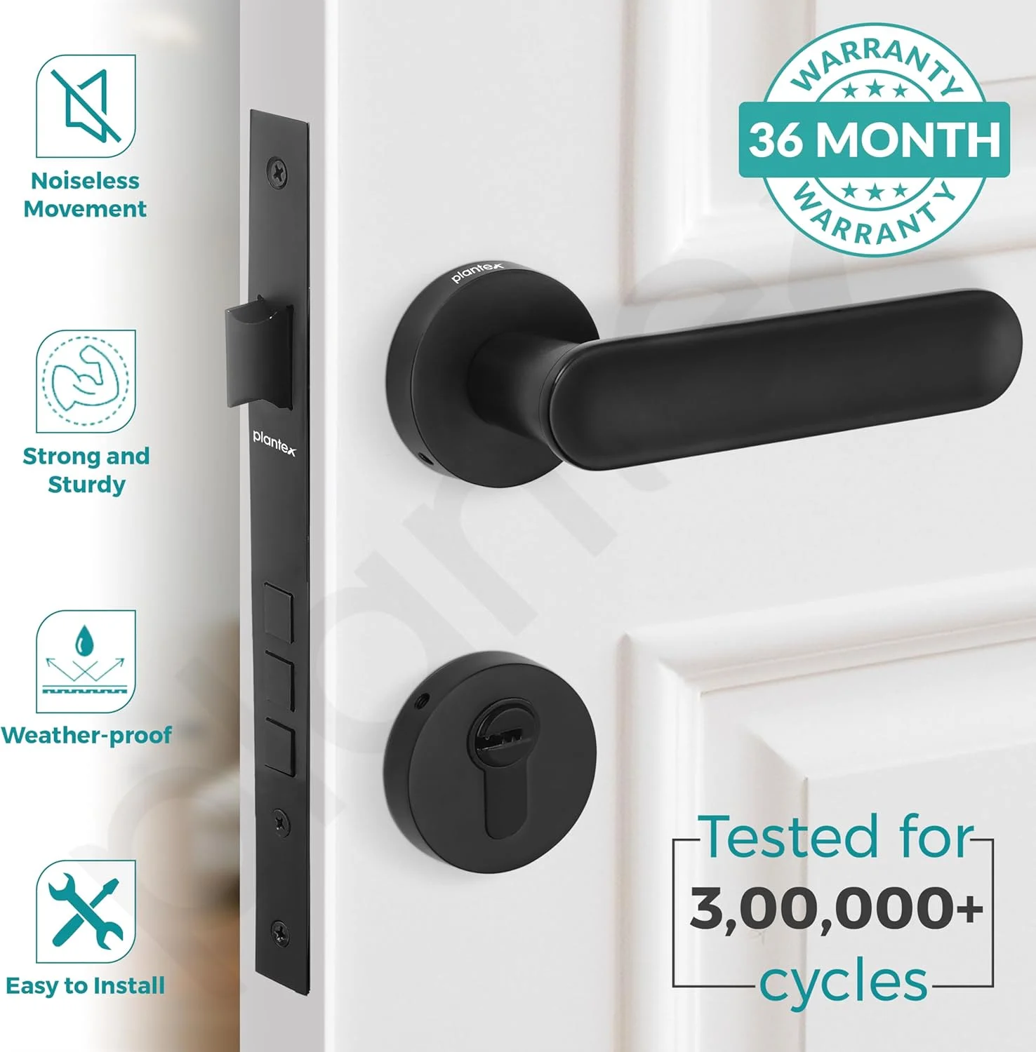 قفل درب سنگین پلنتکس / قفل توکار درب اصلی / دستگیره مناسب منزل / محل کار - لوازم جانبی درب (پرداخت مشکی)