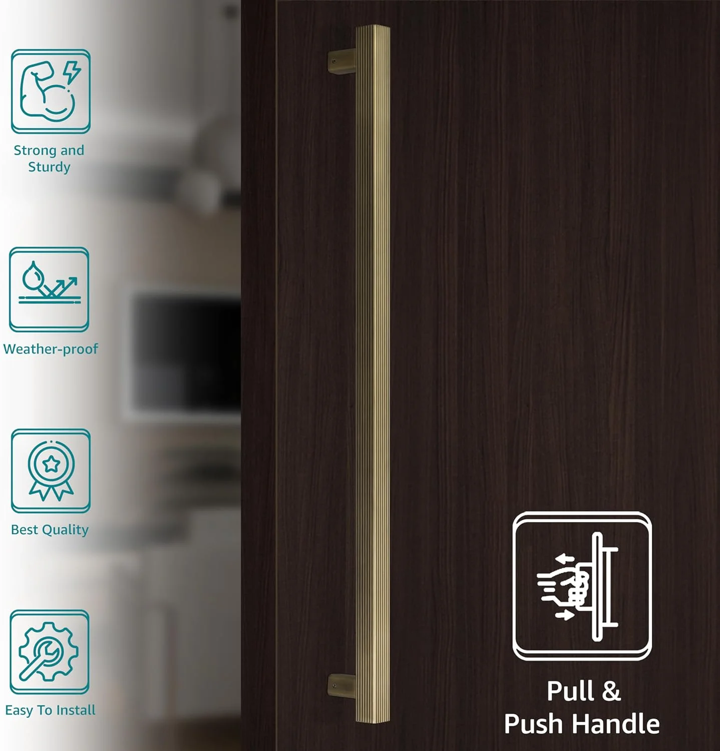 دستگیره درب سنگین پلنتکس / دکوراسیون درب و منزل / دستگیره اصلی درب 26 اینچی / دستگیره کششی-فشاری درب - بسته 1 عددی (APS-236- برنجی عتیقه)