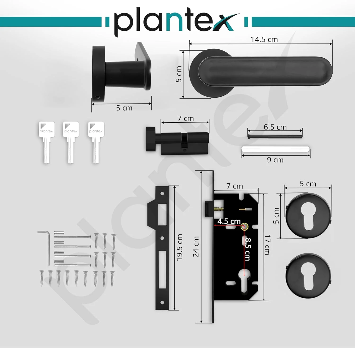 قفل درب سنگین پلنتکس / قفل توکار درب اصلی / دستگیره مناسب منزل / محل کار - لوازم جانبی درب (پرداخت مشکی)