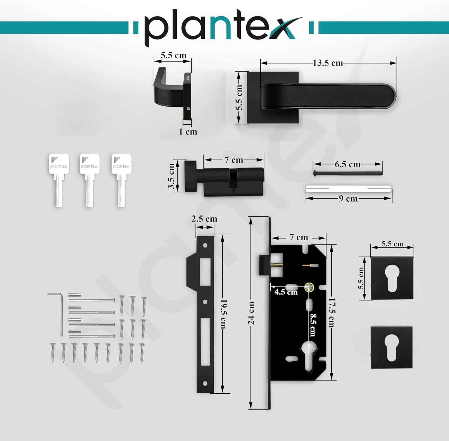 قفل درب سنگین پلنتکس - مجموعه قفل درب اصلی با 3 کلید / قفل زبانه ای برای خانه / دفتر / هتل (APS-7068-DCB-ZB)