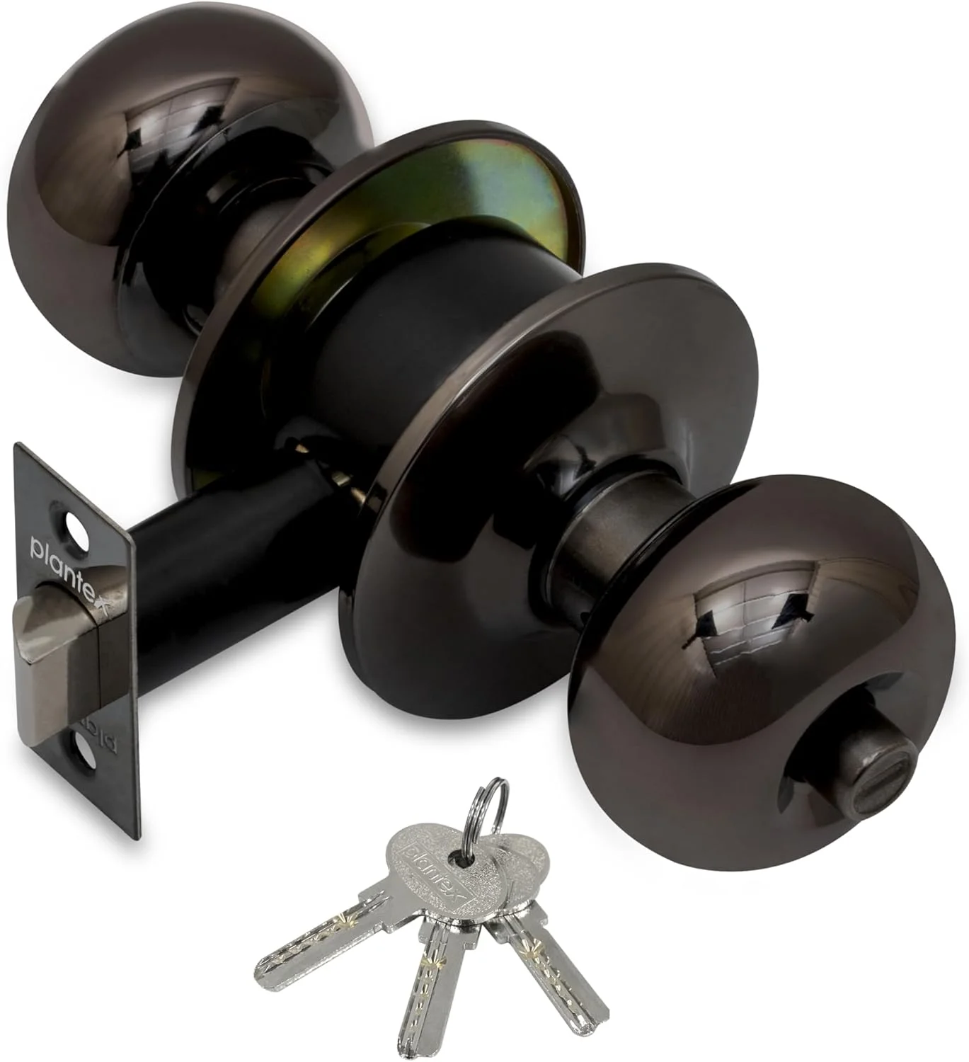 قفل درب استیل ضد زنگ پلنتکس - قفل درب استوانه ای با 3 کلید / دستگیره درب لوله ای / قفل برای درب اصلی / اتاق خواب (مشکی براق)