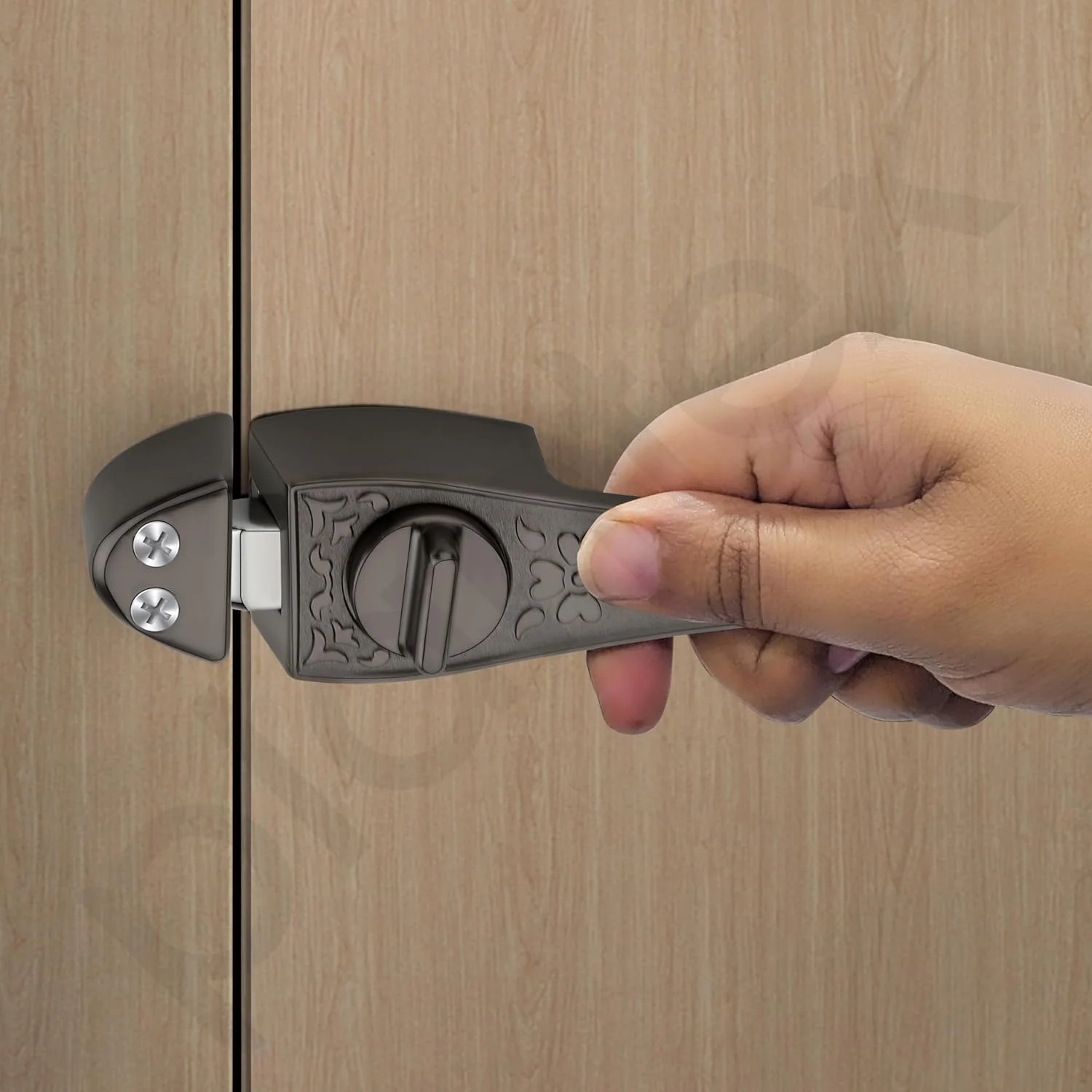 قفل درب پلنتکس / قفل کودک 2 در 1 با دستگیره درب برای درب حمام/اتاق خواب - (خاکستری)