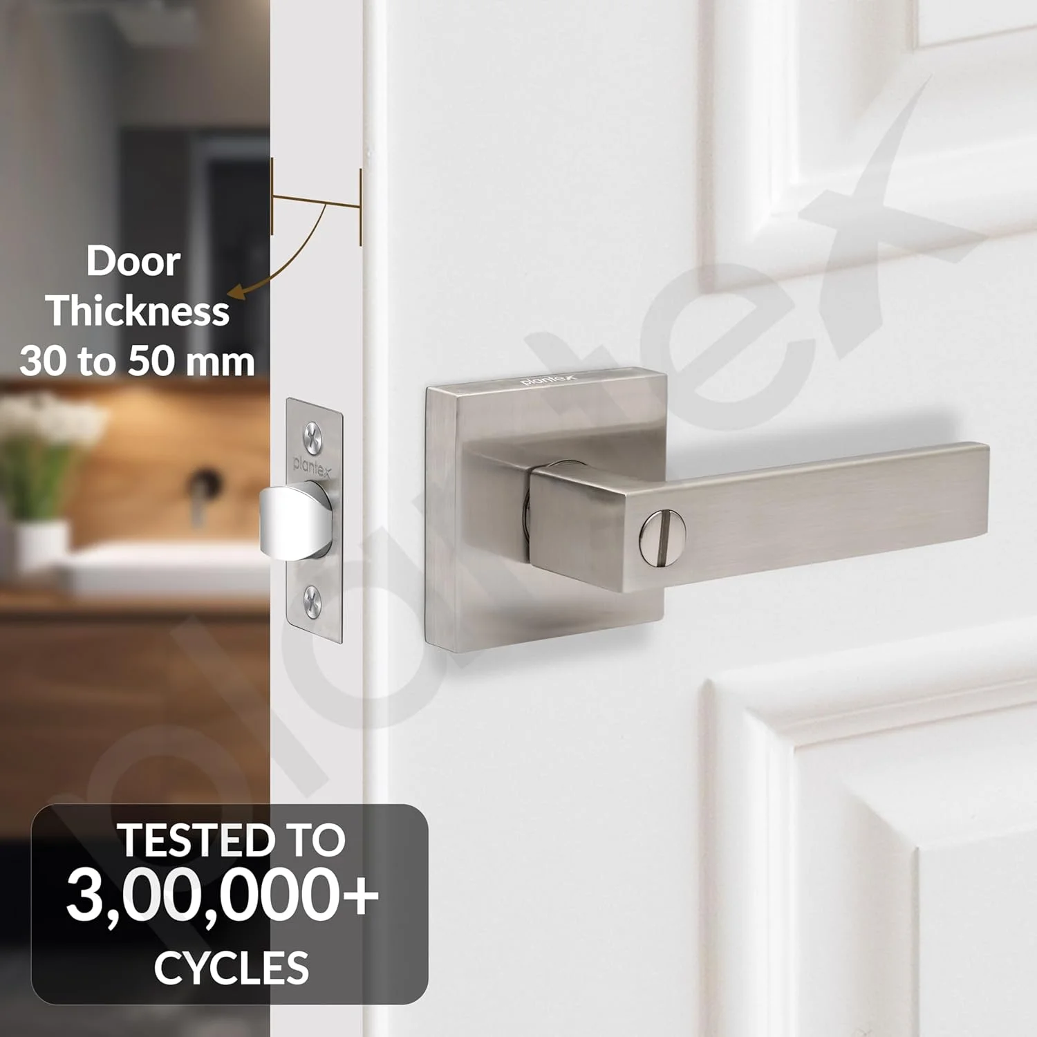 قفل درب سرویس بهداشتی پلنتکس نیو ایج / ست قفل درب بدون کلید برای اتاق خواب / بالکن / دفتر / انبار - طراحی برگشت پذیر (پرداخت ساتن، محدوده درب 30 تا 50 میلی متر) قفل درب سرویس بهداشتی پلنتکس نیو ایج / ست قفل درب بدون کلید برای اتاق خواب / بالکن / دفتر / انبار - طراحی برگشت پذیر (پرداخت ساتن، محدوده درب 30 تا 50 میلی متر)