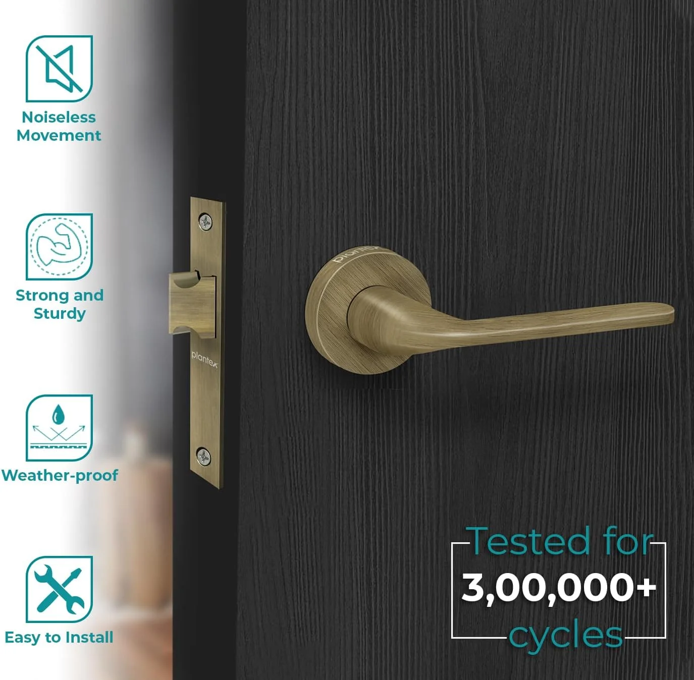 قفل زبانه ای مروارید Plantex برای درب بالکن و حمام / دستگیره بدون کلید با قفل کودک (7060 - روکش برنجی عتیقه)