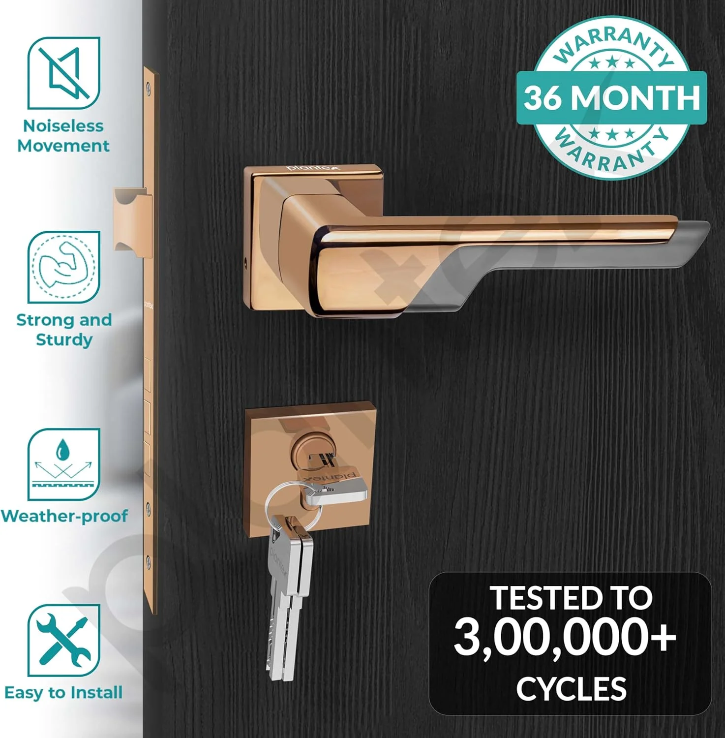 قفل درب پلنتکس پریمیوم / قفل اصلی درب منزل / ست قفل زبانه دار برای منزل (7093 - Pvd Choco & Satin Black Matt)