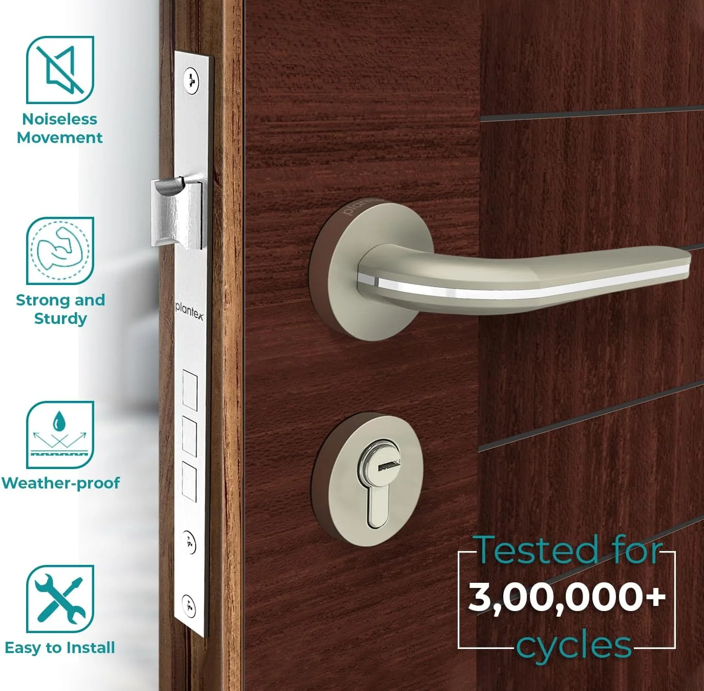 دستگیره قفل درب زبانه ای Plantex آلیاژ روی / دستگیره زبانه ای با مجموعه بدنه قفل / قفل درب / دستگیره با قفل کامپیوتری دو مرحله ای - 3 کلید (سفید ساتن و کروم - 7077) دستگیره قفل درب زبانه ای Plantex آلیاژ روی / دستگیره زبانه ای با مجموعه بدنه قفل / قفل درب / دستگیره با قفل کامپیوتری دو مرحله ای - 3 کلید (سفید ساتن و کروم - 7077)