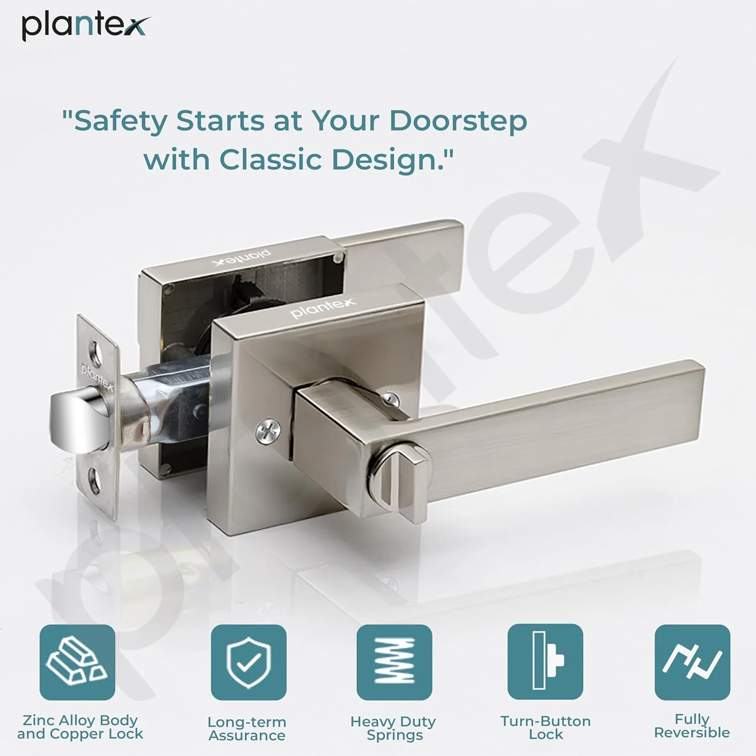 قفل درب سرویس بهداشتی پلنتکس نیو ایج / ست قفل درب بدون کلید برای اتاق خواب / بالکن / دفتر / انبار - طراحی برگشت پذیر (پرداخت ساتن، محدوده درب 30 تا 50 میلی متر) قفل درب سرویس بهداشتی پلنتکس نیو ایج / ست قفل درب بدون کلید برای اتاق خواب / بالکن / دفتر / انبار - طراحی برگشت پذیر (پرداخت ساتن، محدوده درب 30 تا 50 میلی متر)