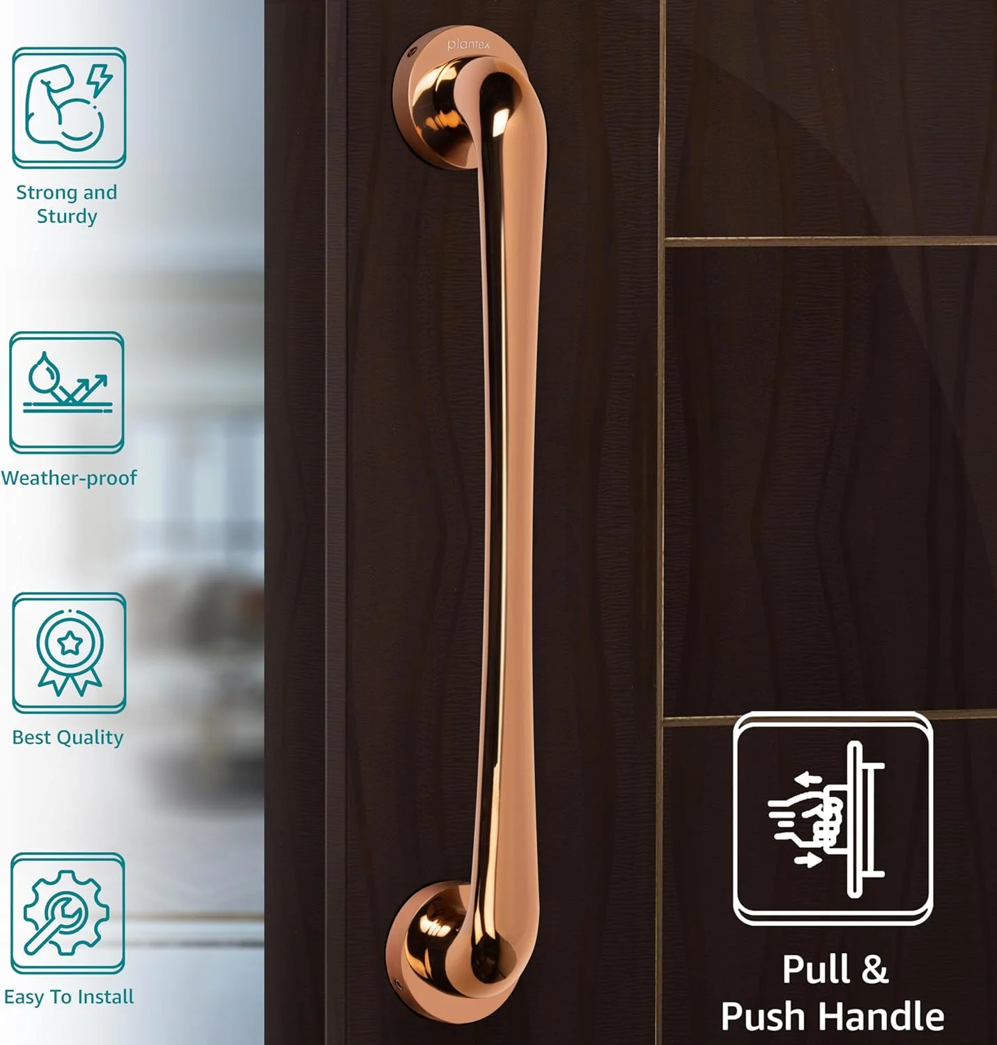 دستگیره کششی ۱۴ اینچی Plantex Polo برای درب های شیشه ای/چوبی و فلزی (رنگ رزگلد غنی - بزرگ) دستگیره کششی ۱۴ اینچی Plantex Polo برای درب های شیشه ای/چوبی و فلزی (رنگ رزگلد غنی - بزرگ)