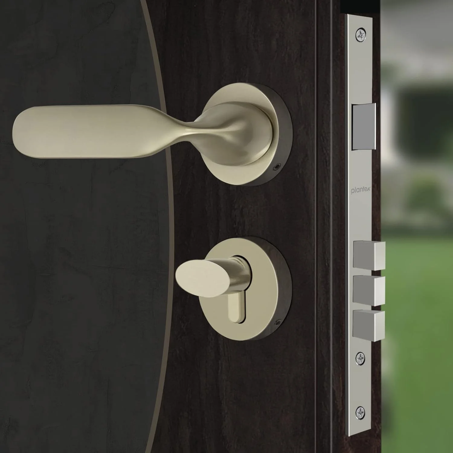 قفل زبانه ای سنگین Plantex 7106 به همراه دستگیره درب، مناسب برای درب اصلی منزل، دارای دستگیره کششی/فشاری برای اتاق خواب/اداره/هتل به همراه 3 کلید (سفید ساتن)