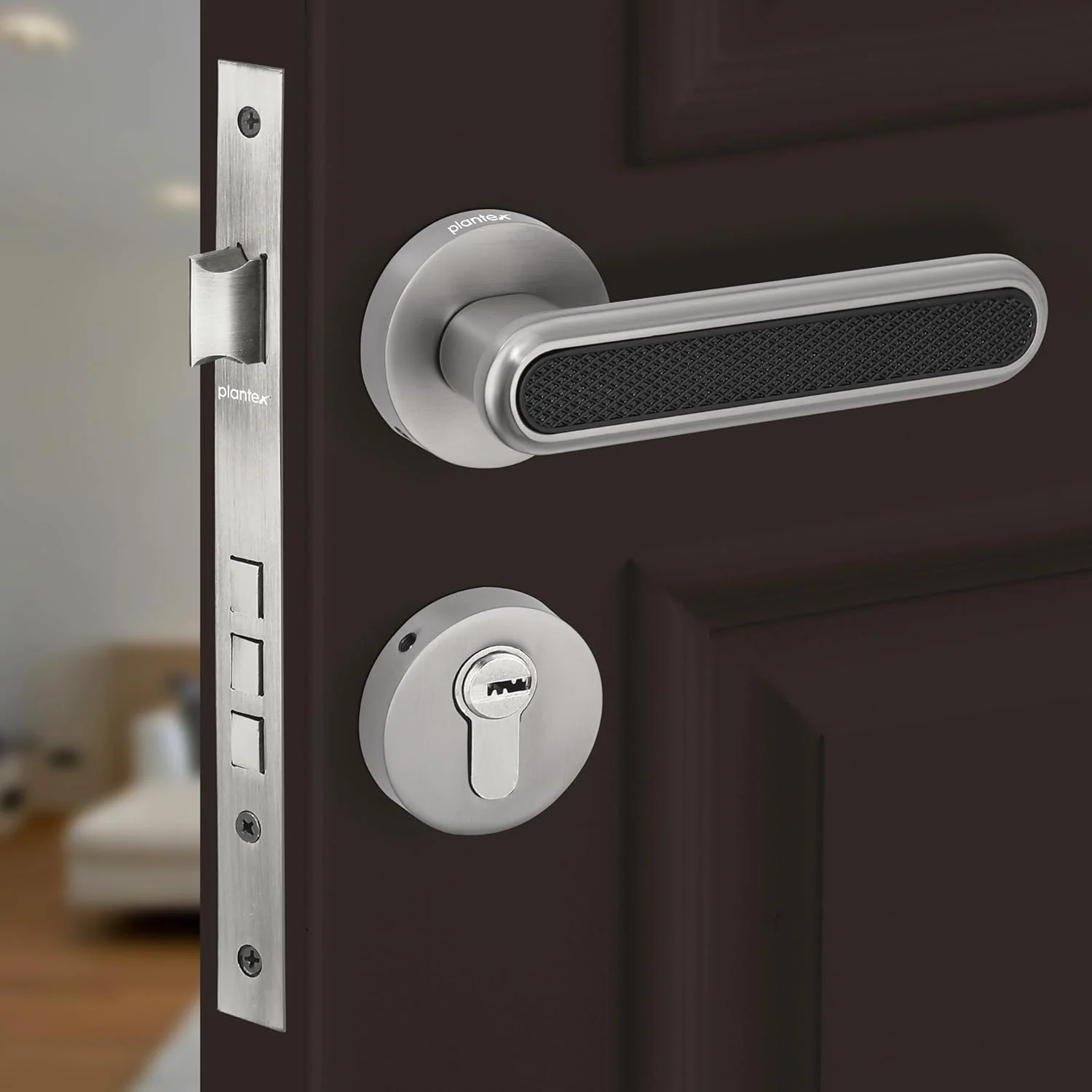 قفل درب سنگین پلنتکس / قفل زبانه و دستگیره اصلی درب برای منزل / محل کار - لوازم جانبی درب (پرداخت ساتن و مشکی)