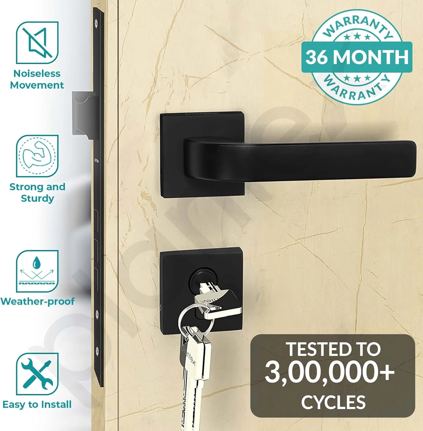 قفل زبانه ای درب Plantex 7107 با دستگیره، مناسب برای درب اصلی منزل، درب اتاق خواب، اداره، هتل، به همراه 3 کلید (مشکی) قفل زبانه ای درب Plantex 7107 با دستگیره، مناسب برای درب اصلی منزل، درب اتاق خواب، اداره، هتل، به همراه 3 کلید (مشکی)