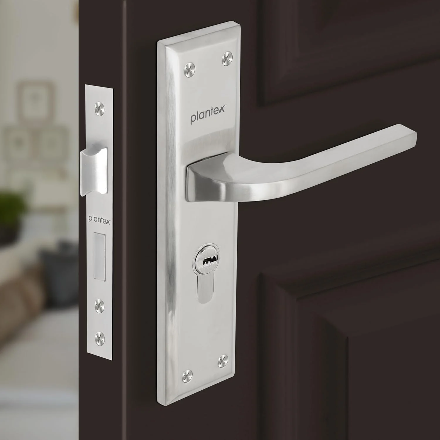 قفل درب سنگین پلنتکس - ست قفل درب اصلی با 3 کلید / قفل توکار برای درب منزل / اداره / هتل (PTP-04 مات)