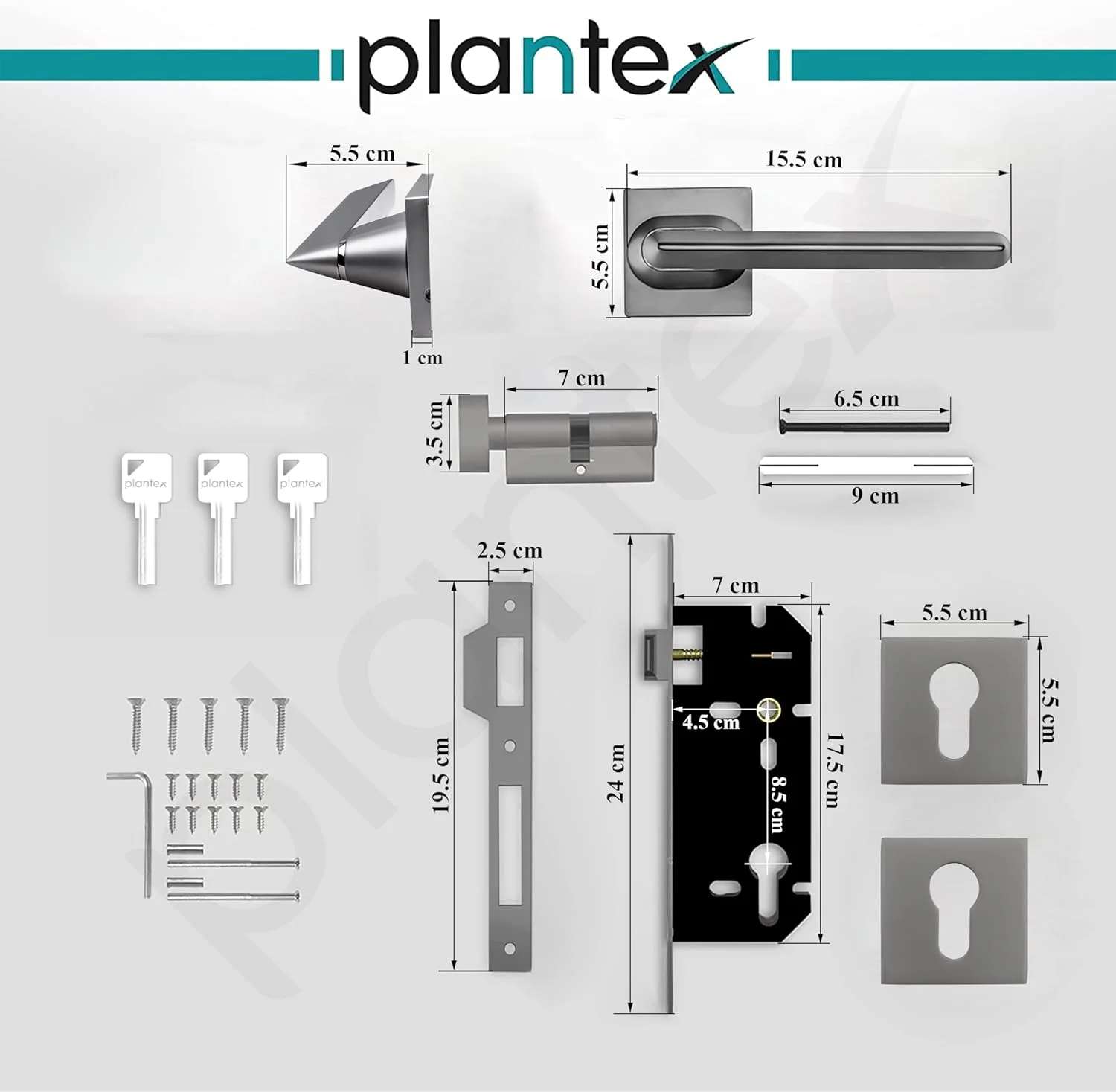 دستگیره قفل درب سنگین Plantex به همراه زبانه برای تمام درب های خانه/اداره/هتل (مشکی اطلسی و مات) - قفل دستگیره درب توکار برای خانه