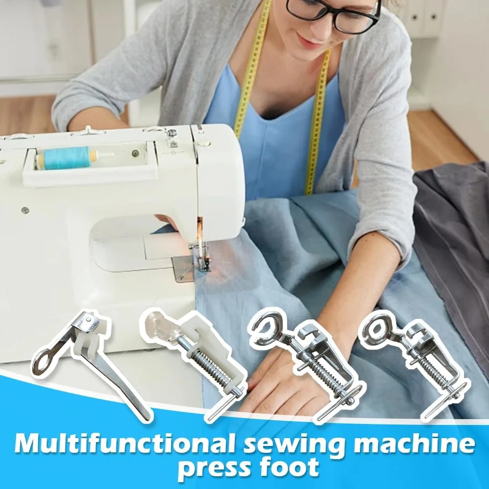 ست 4 عددی پایه های فلزی بزرگ مخصوص رفو و حرکت آزاد شامل پایه های انگشتی بسته، انگشتی باز، لحاف دوزی و گلدوزی برای چرخ خیاطی