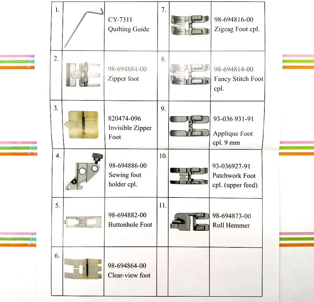 پایه های فشاری ACICE برای چرخ خیاطی خانگی Pfaff، بسته 11 عددی پایه های فشاری ACICE برای چرخ خیاطی خانگی Pfaff، بسته 11 عددی