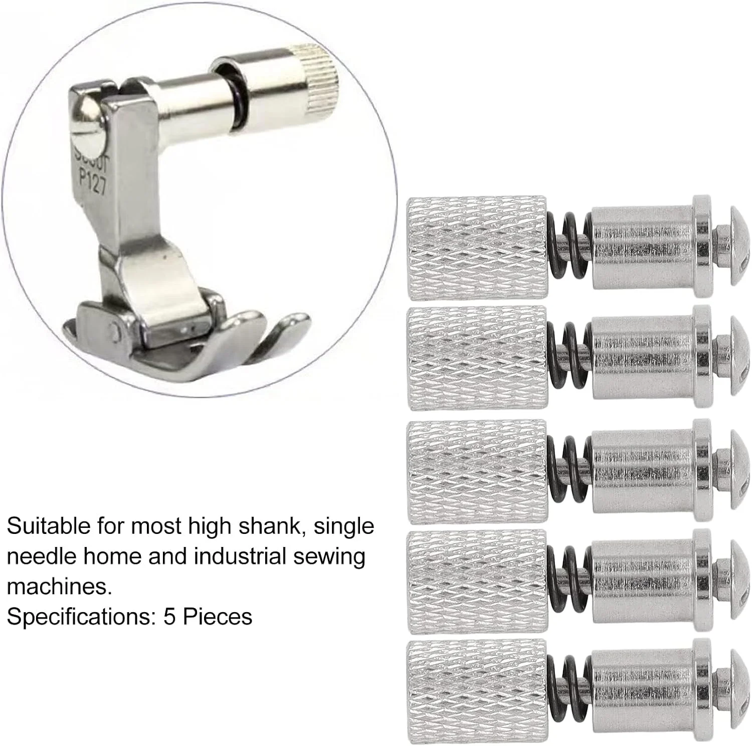 5 عدد گیره فنری پایه چرخ خیاطی، لوازم جانبی خیاطی، استیل ضد زنگ، تعویض آسان، پیچ های گیره ای بادوام و قوی برای چرخ خیاطی