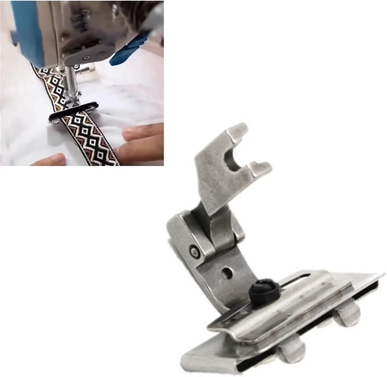 پایه دوخت نوار اریب قابل تنظیم چپ و راست، مناسب برای اتصال توری، تسمه، نوار لاستیکی و کش در چرخ خیاطی های صنعتی پایه دوخت نوار اریب قابل تنظیم چپ و راست، مناسب برای اتصال توری، تسمه، نوار لاستیکی و کش در چرخ خیاطی های صنعتی