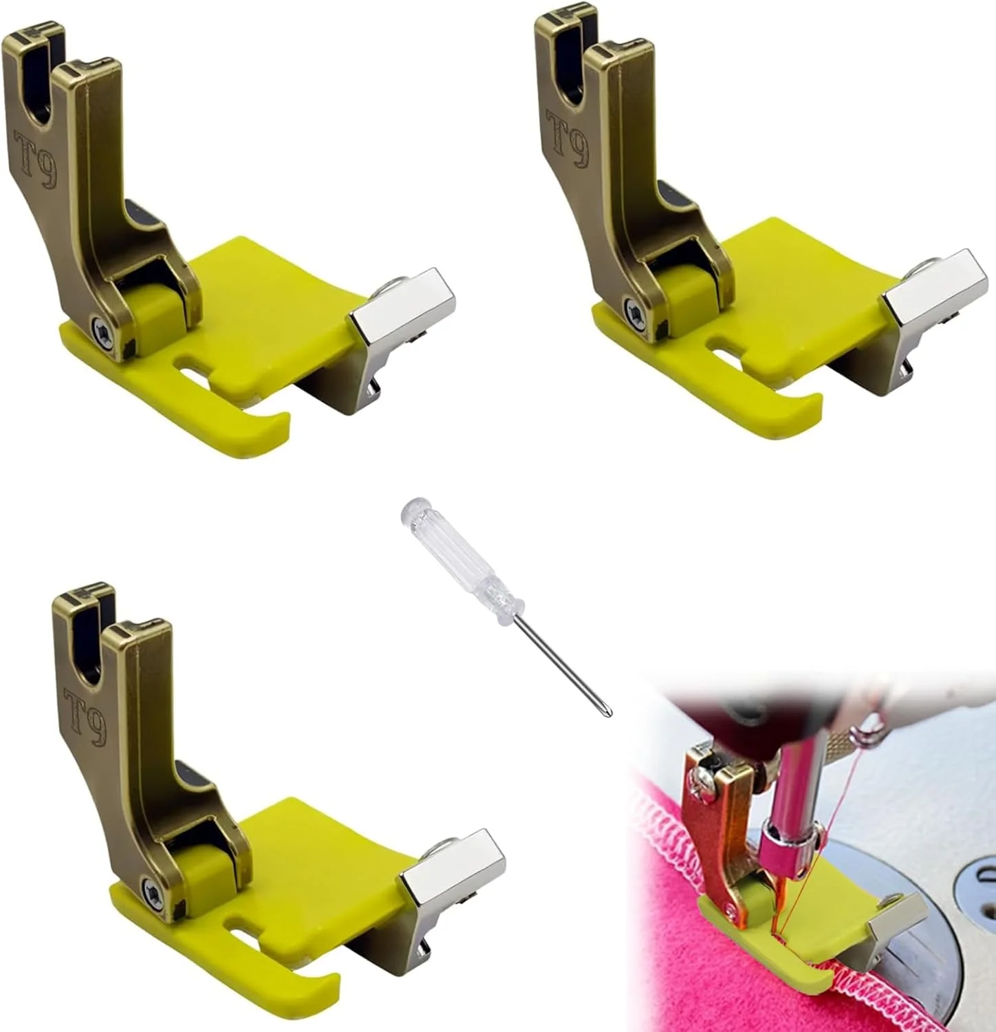 پایه دوخت چرخ خیاطی Aganimo، مجموعه 3 عددی پایه دوخت روکش تفلون قابل تنظیم با پیچ گوشتی، پایه لب تو چند منظوره، پایه تخت لبه دوزی، لوازم جانبی چرخ خیاطی صنعتی راسته دوز