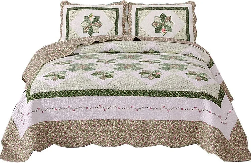 روتختی طرح دار و تکه دوزی شده با دو روبالشتی، 230 در 250 سانتی متر، قهوه ای