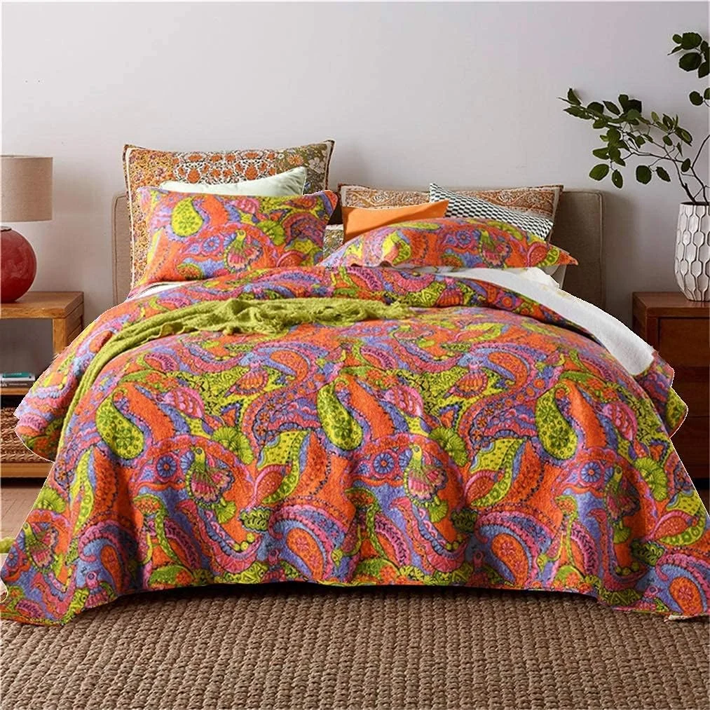 روتختی/پتو تکه دوزی شده طرح گلدار زیبا و قدیمی با 2 بالش، 230 در 250 سانتی متر