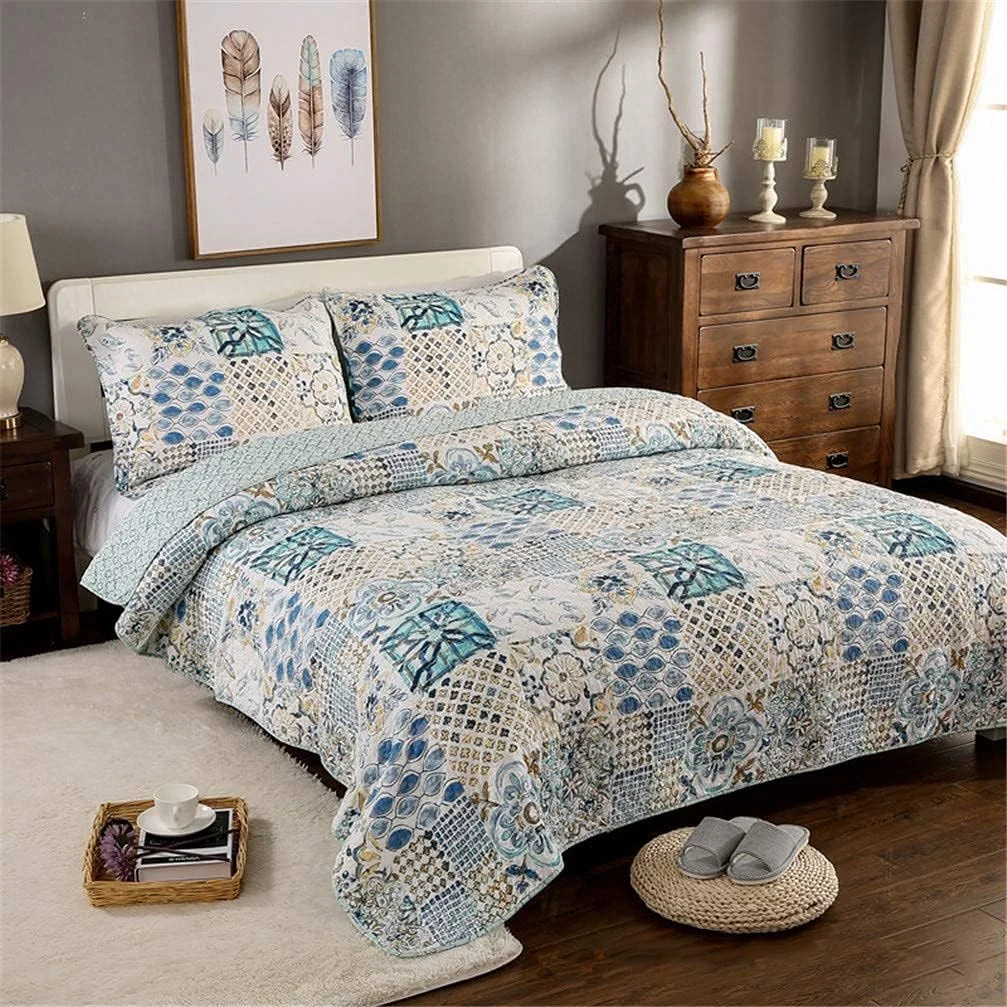 روتختی تکه دوزی شده طرح دار زیبا، 3 تکه، به همراه 2 روبالشتی، 230 در 250 سانتی متر، سبک وزن، طرح مدرن تزئینی، #01، #02