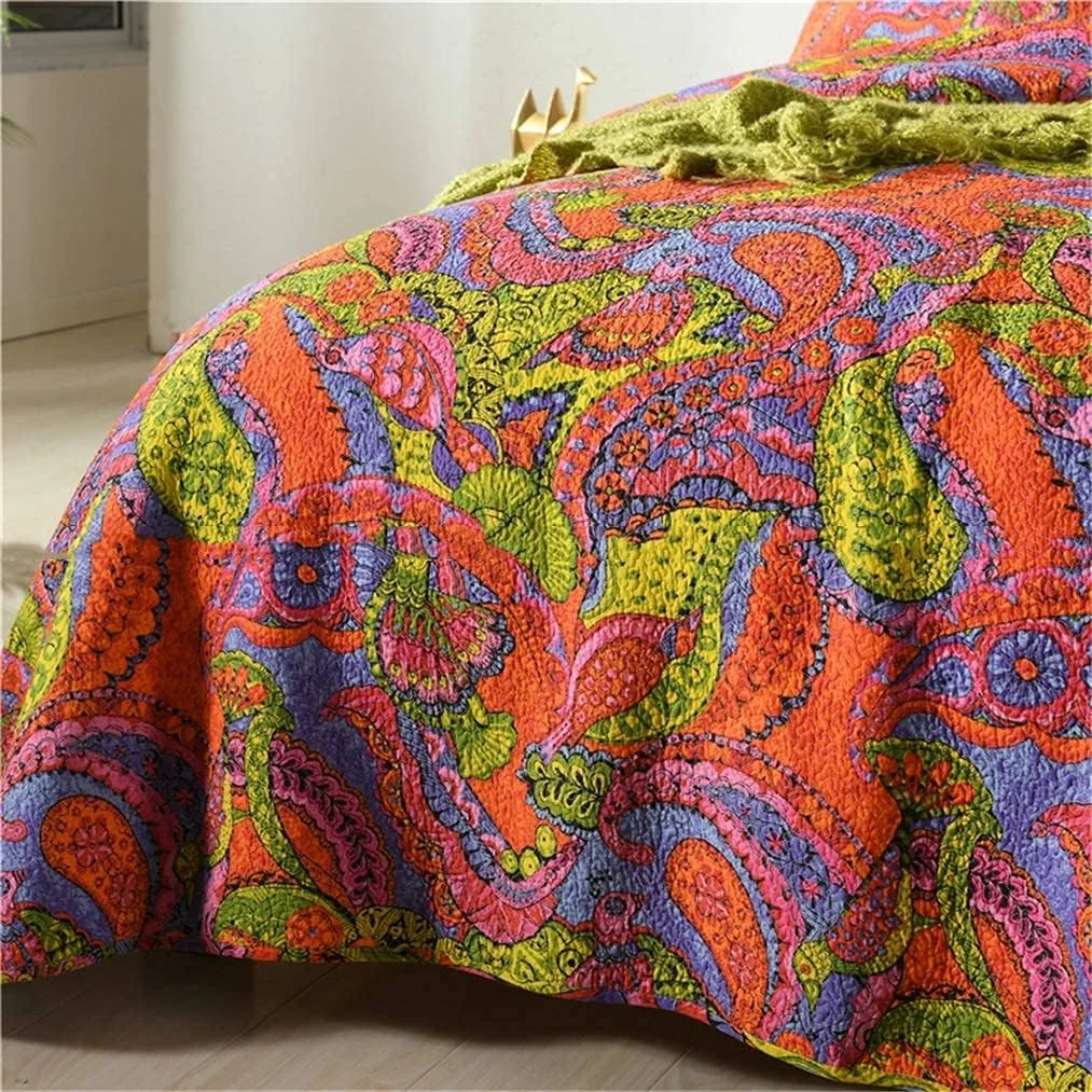 روتختی/پتو تکه دوزی شده طرح گلدار زیبا و قدیمی با 2 بالش، 230 در 250 سانتی متر