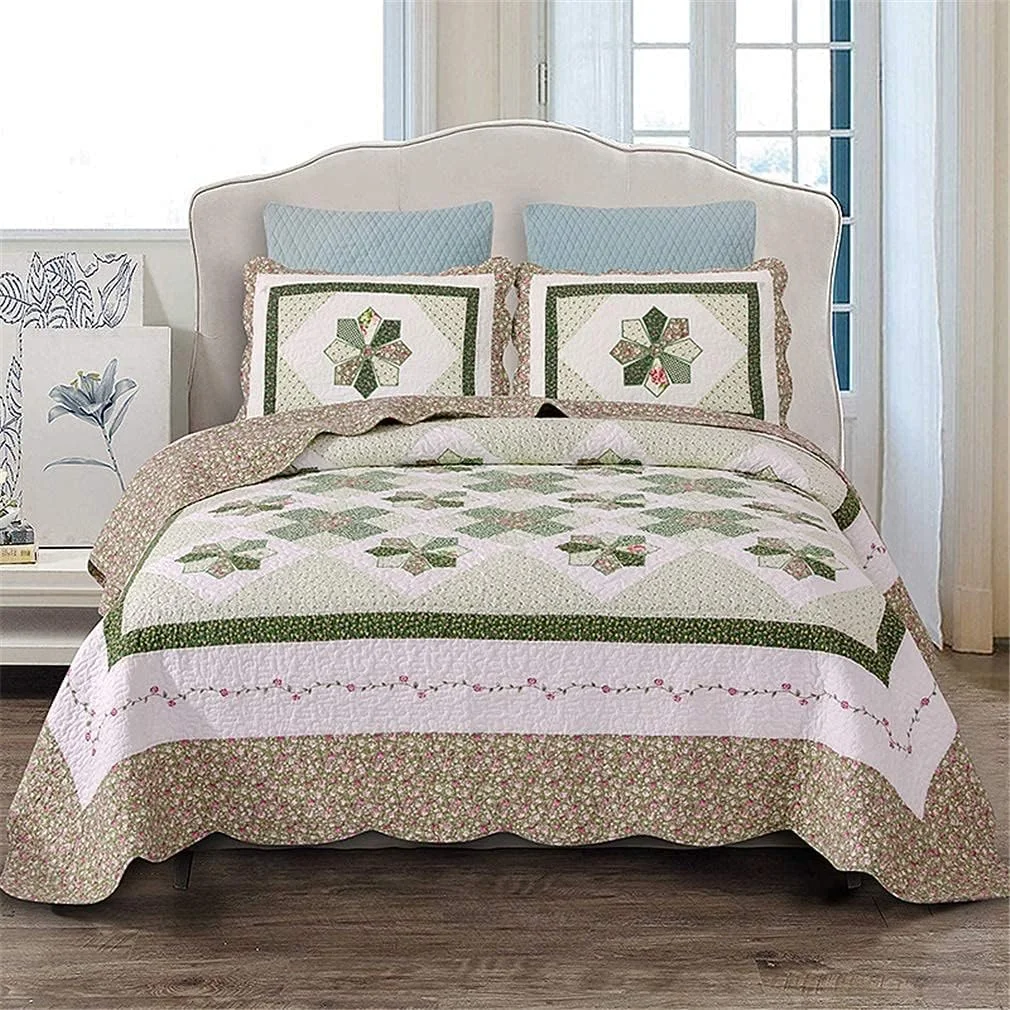 روتختی طرح دار و تکه دوزی شده با دو روبالشتی، 230 در 250 سانتی متر، قهوه ای