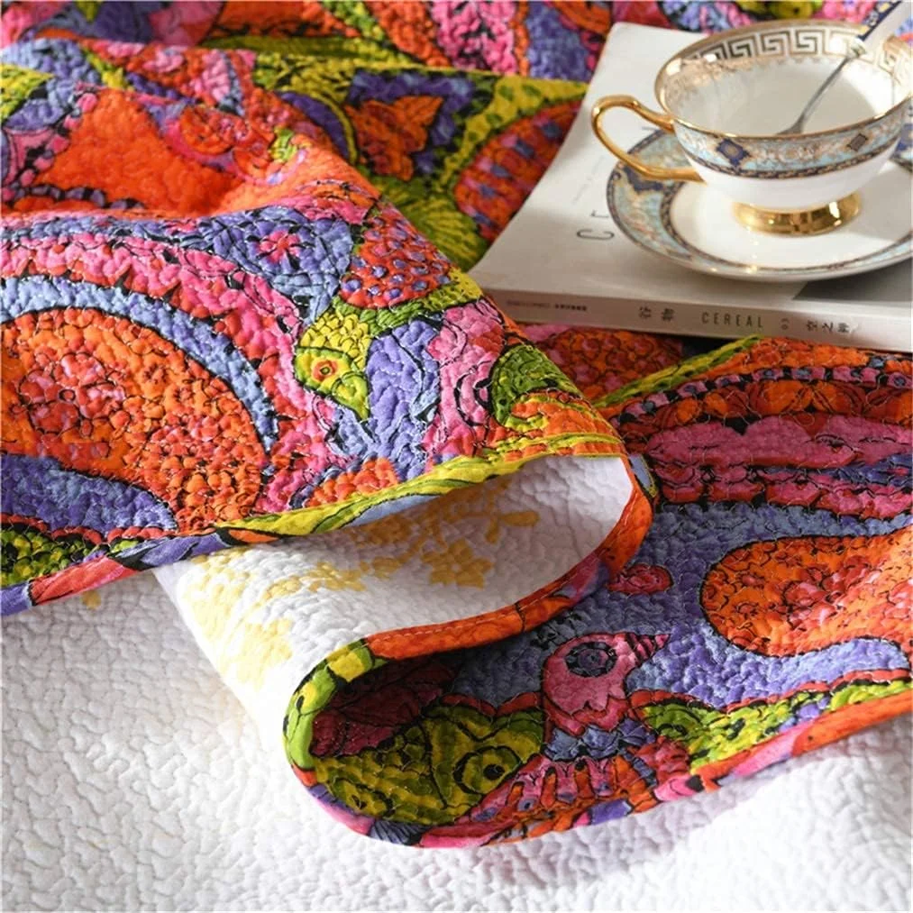 روتختی/پتو تکه دوزی شده طرح گلدار زیبا و قدیمی با 2 بالش، 230 در 250 سانتی متر