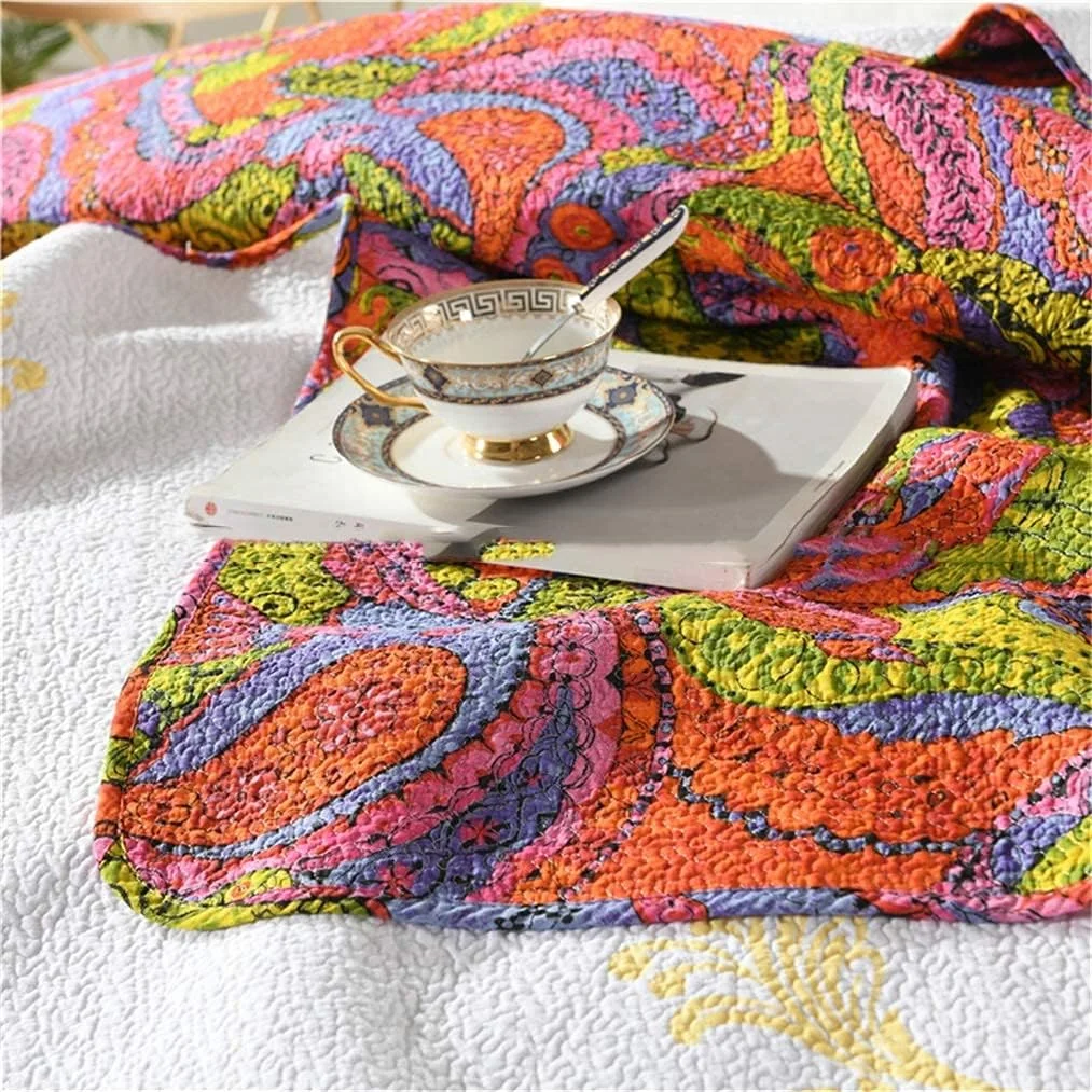 روتختی/پتو تکه دوزی شده طرح گلدار زیبا و قدیمی با 2 بالش، 230 در 250 سانتی متر