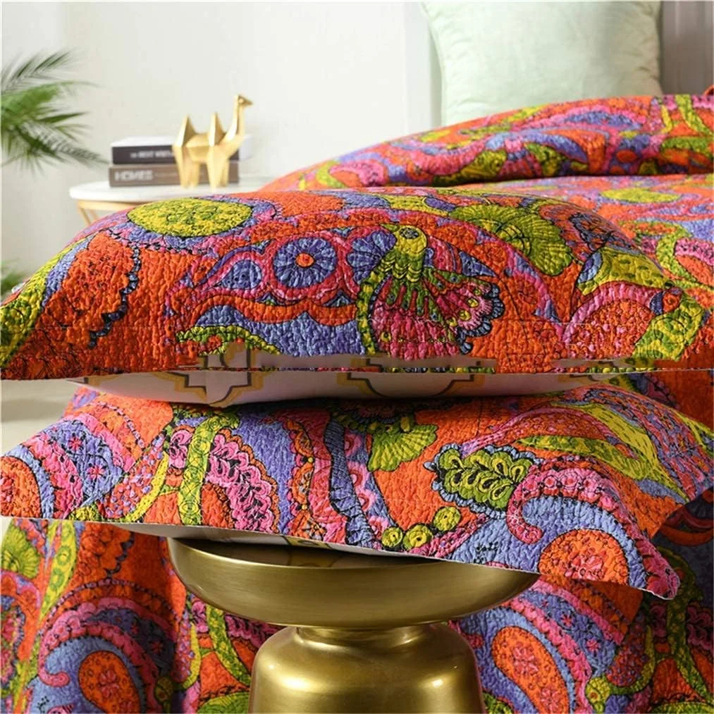 روتختی/پتو تکه دوزی شده طرح گلدار زیبا و قدیمی با 2 بالش، 230 در 250 سانتی متر