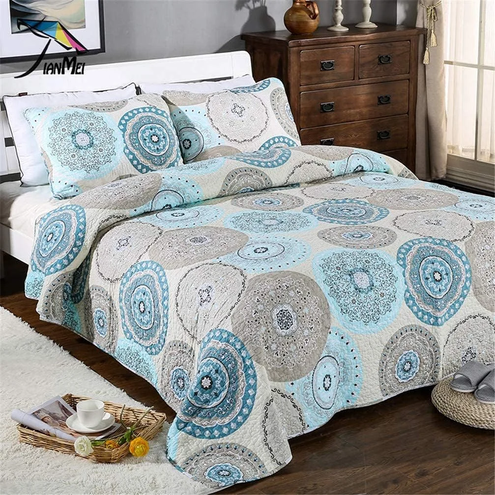 روتختی تکه دوزی شده طرح دار زیبا، 3 تکه، به همراه 2 روبالشتی، 230 در 250 سانتی متر، سبک وزن، دکوراتیو، مدرن، #01، #01-