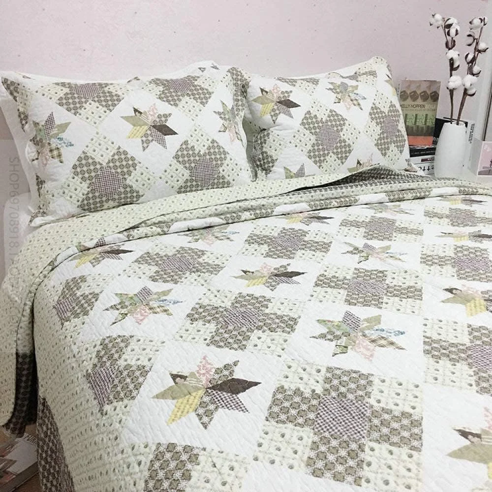 روتختی دو نفره سایز کینگ پنبه ای طرح دار لحافی رترو 225X250 سانتی متر روکش تخت خواب سبک وزن، E-225X250cm, T-king 225X250cm