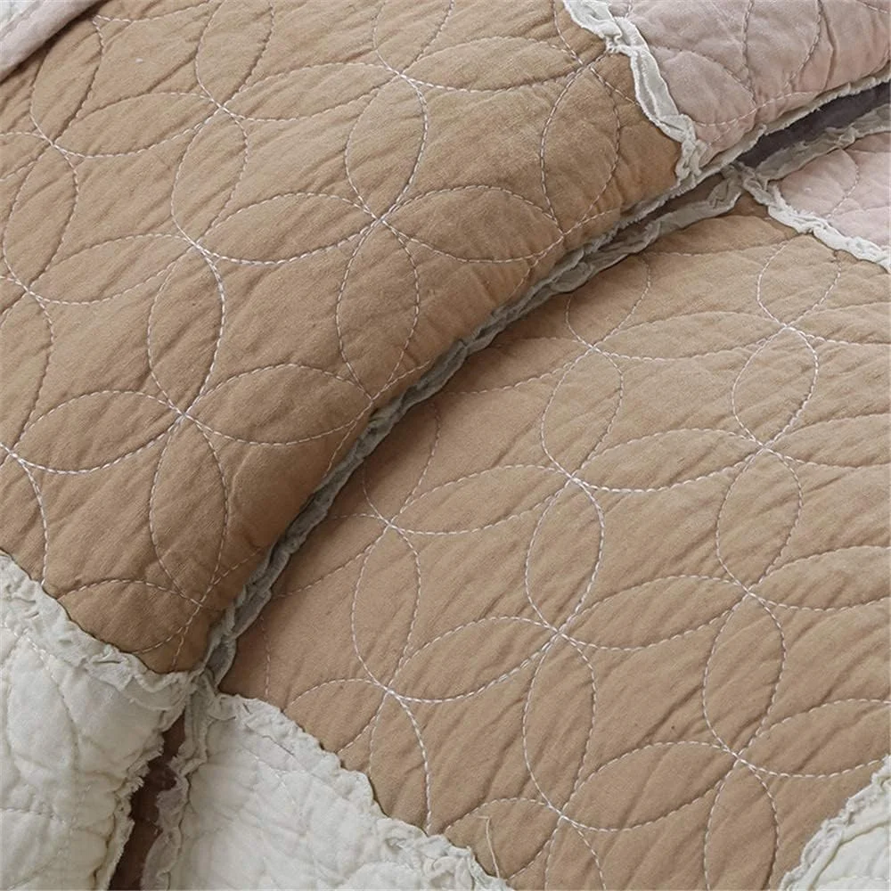 ست روتختی GBMULG با 2 روبالشتی لحافی، طرح تکه دوزی مربعی رنگی، رو تختی 230 در 250 سانتی متر، طرح لحاف دو نفره، بنفش، قهوه ای