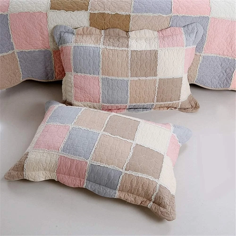 ست روتختی GBMULG با 2 روبالشتی لحافی، طرح تکه دوزی مربعی رنگی، رو تختی 230 در 250 سانتی متر، طرح لحاف دو نفره، بنفش، قهوه ای