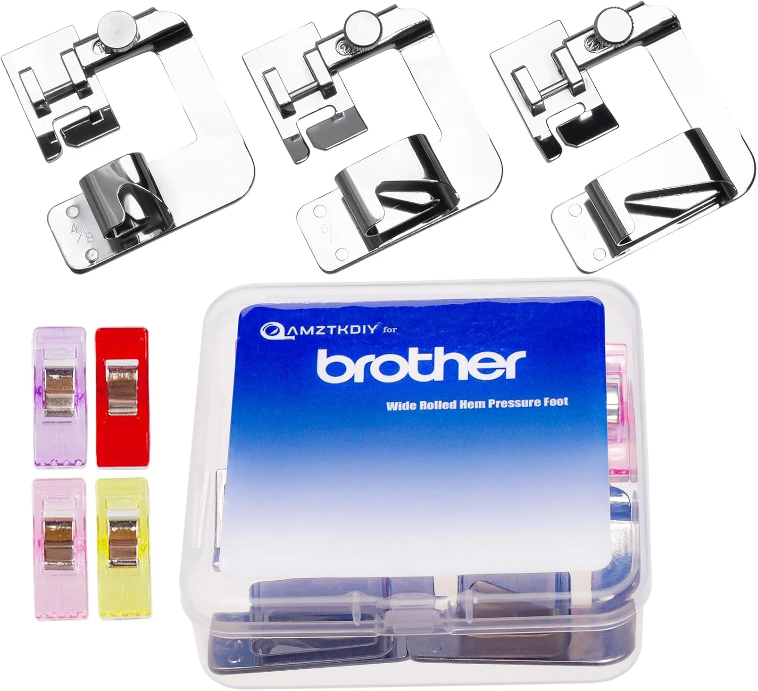 ست پایه های لب تو (Hemmer Foot) سه سایز، 1/2 اینچ، 3/4 اینچ، 1 اینچ، مناسب برای لوازم جانبی چرخ خیاطی برادر و سینگر