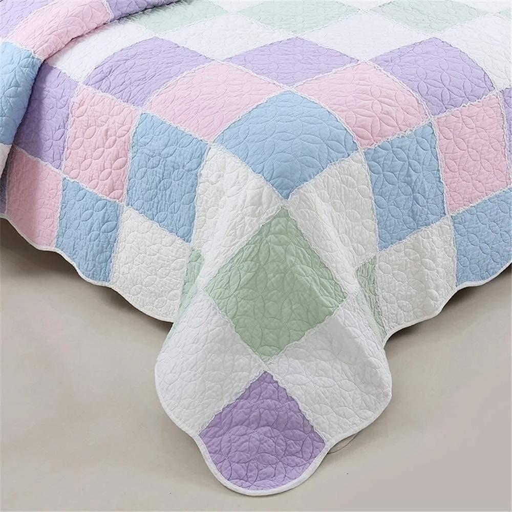 ست روتختی با 2 روبالشی لحافی، طرح تکه دوزی مربعی رنگی، رو تختی 230 در 250 سانتی متر، طرح لحاف تخت دونفره، بنفش، بنفش ست روتختی با 2 روبالشی لحافی، طرح تکه دوزی مربعی رنگی، رو تختی 230 در 250 سانتی متر، طرح لحاف تخت دونفره، بنفش، بنفش