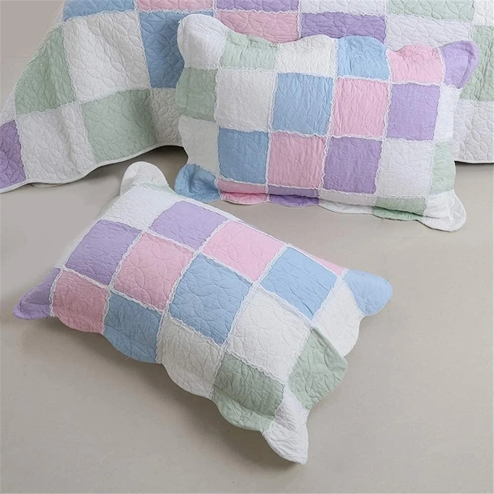 ست روتختی با 2 روبالشی لحافی، طرح تکه دوزی مربعی رنگی، رو تختی 230 در 250 سانتی متر، طرح لحاف تخت دونفره، بنفش، بنفش ست روتختی با 2 روبالشی لحافی، طرح تکه دوزی مربعی رنگی، رو تختی 230 در 250 سانتی متر، طرح لحاف تخت دونفره، بنفش، بنفش