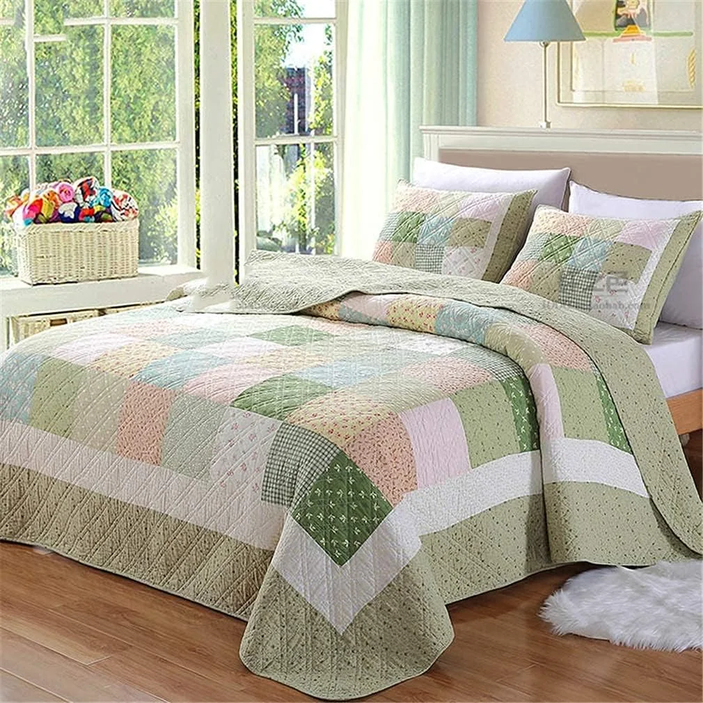 روتختی لحاف دار طرح دار سایز کینگ، ست 3 تکه، طرح گلدار زیبا، طرح تکه دوزی شده، لحاف / رو تختی، 230 در 250 سانتی متر