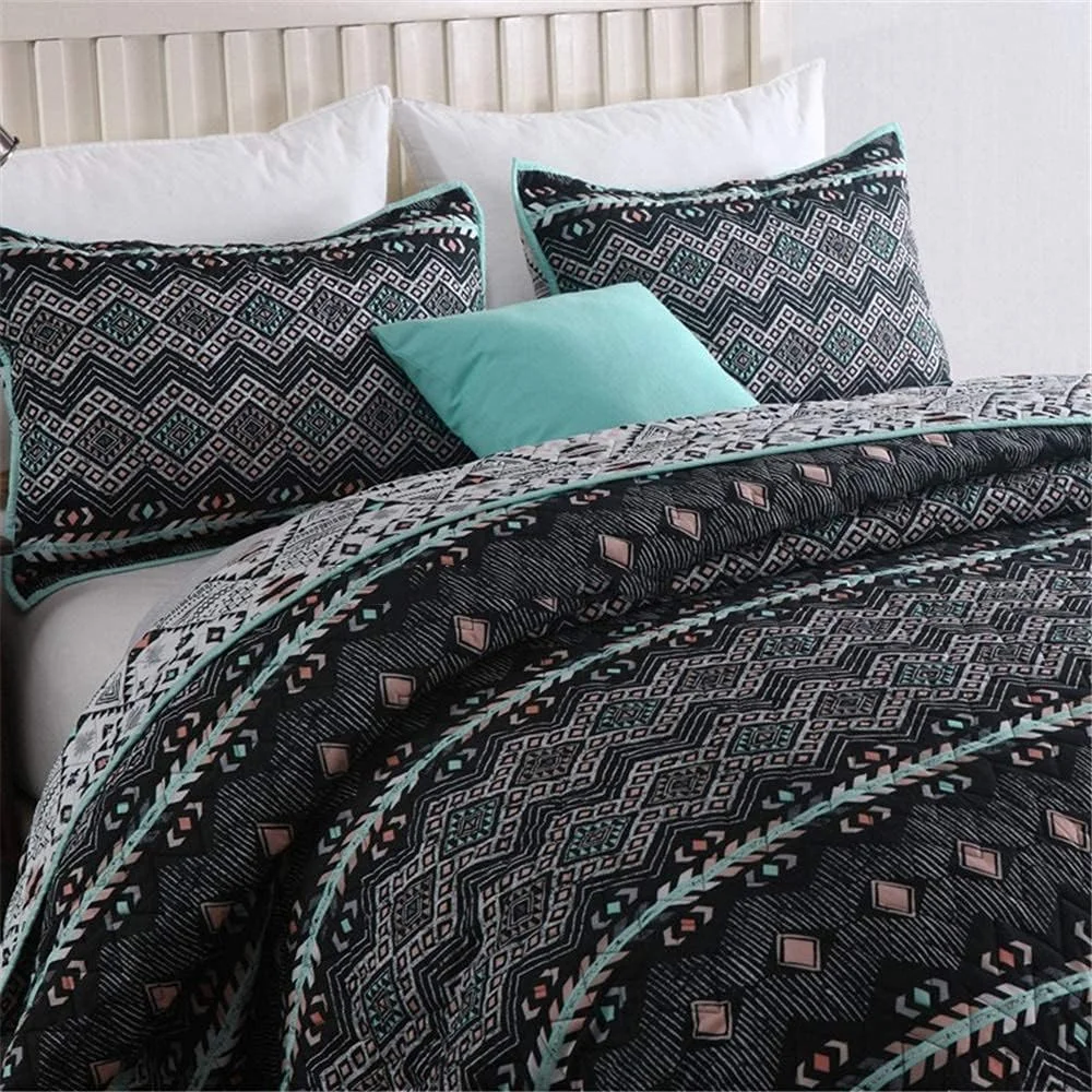 روتختی لحافدوزی شده سه تکه GBMULG طرح راه راه مشکی، 230x250 سانتیمتر، ست روتختی به همراه روبالشتی روتختی لحافدوزی شده سه تکه GBMULG طرح راه راه مشکی، 230x250 سانتیمتر، ست روتختی به همراه روبالشتی