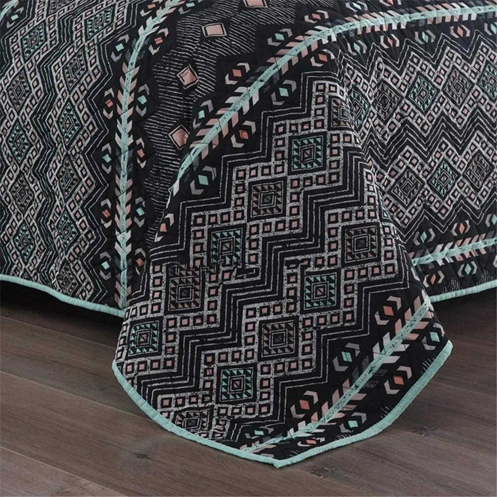 روتختی لحافدوزی شده سه تکه GBMULG طرح راه راه مشکی، 230x250 سانتیمتر، ست روتختی به همراه روبالشتی روتختی لحافدوزی شده سه تکه GBMULG طرح راه راه مشکی، 230x250 سانتیمتر، ست روتختی به همراه روبالشتی