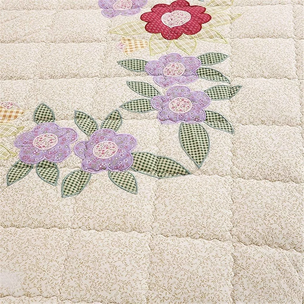 روتختی پنبه ای طرح گل ساده و زیبا، ست روتختی لحاف دار 3 تکه سایز کینگ، پتو و رو بالشتی تک نفره مناسب دکور اتاق خواب دخترانه، سبز - 150 * 210 سانتی متر